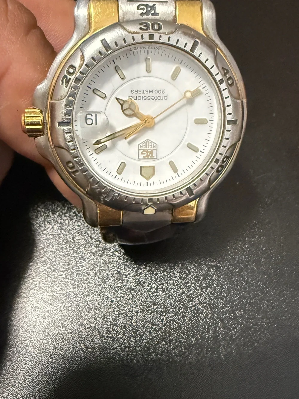 Tag Heuer Two-Tone Silver and Gold Dial Watch with Brown Strap